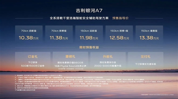 吉利最新爆款车!车长4.9米 续航2100km的银河A7预售:10.38万起