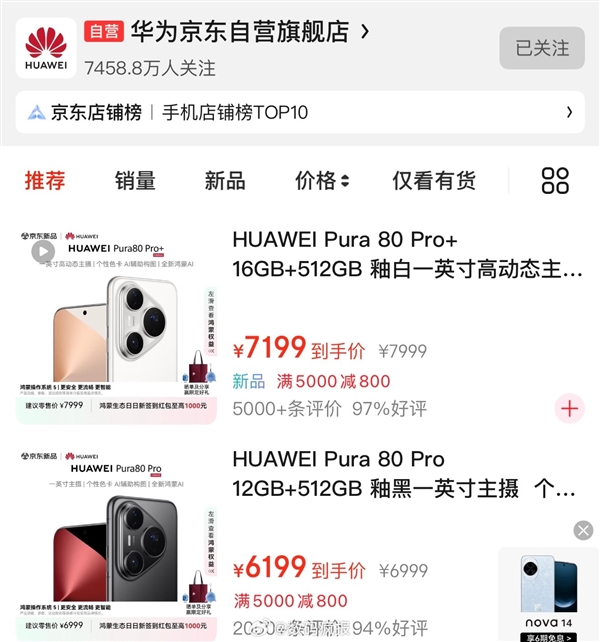 立减800元!华为Pura 80 Pro/Pro+开启优惠:5699元起