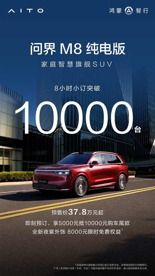 37.98万起大把人买！问界M8纯电预售8小时订单破万