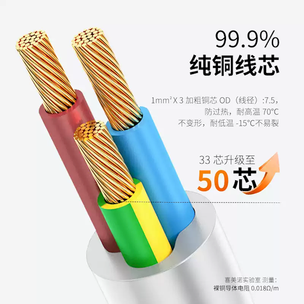 一体式纯铜线缆！喜美诺插线板大促：原价60 现26.9元到手