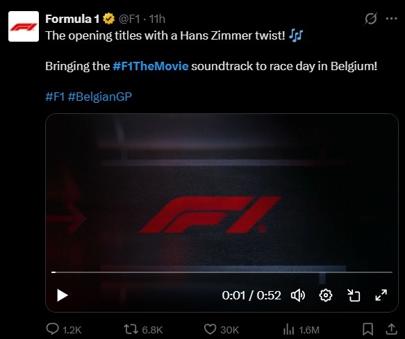 《F1：极速狂飙》全球票房突破五亿美元