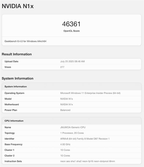 “内置RTX 5070” !NVIDIA首款N1X笔记本处理器跑分曝光!首款真正挑战x86的ARM SoC