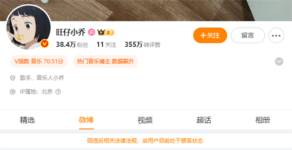 蒙面演唱会引争议 网红旺仔小乔微博被禁言、抖音禁止关注