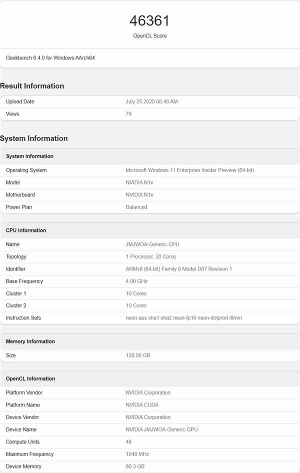 NVIDIA N1X笔记本处理器还得加油:跑分不到RTX 5060的一半